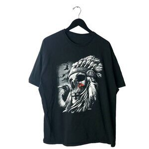 2016 Liquid Blue Skull Headdress Art T Shirt Adult Black XL Extra Large Graphic